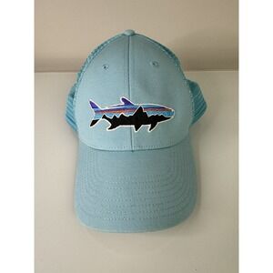 Patagonia Snapback Trucker Hat Mesh Blue Fish Outdoor Adjustable One Size